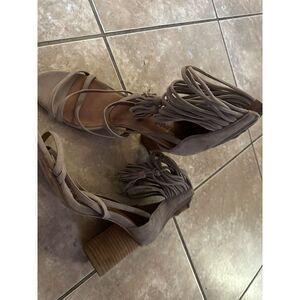 Jeffrey Campbell 9.5 Suede Fringe Tassel Block Sandals